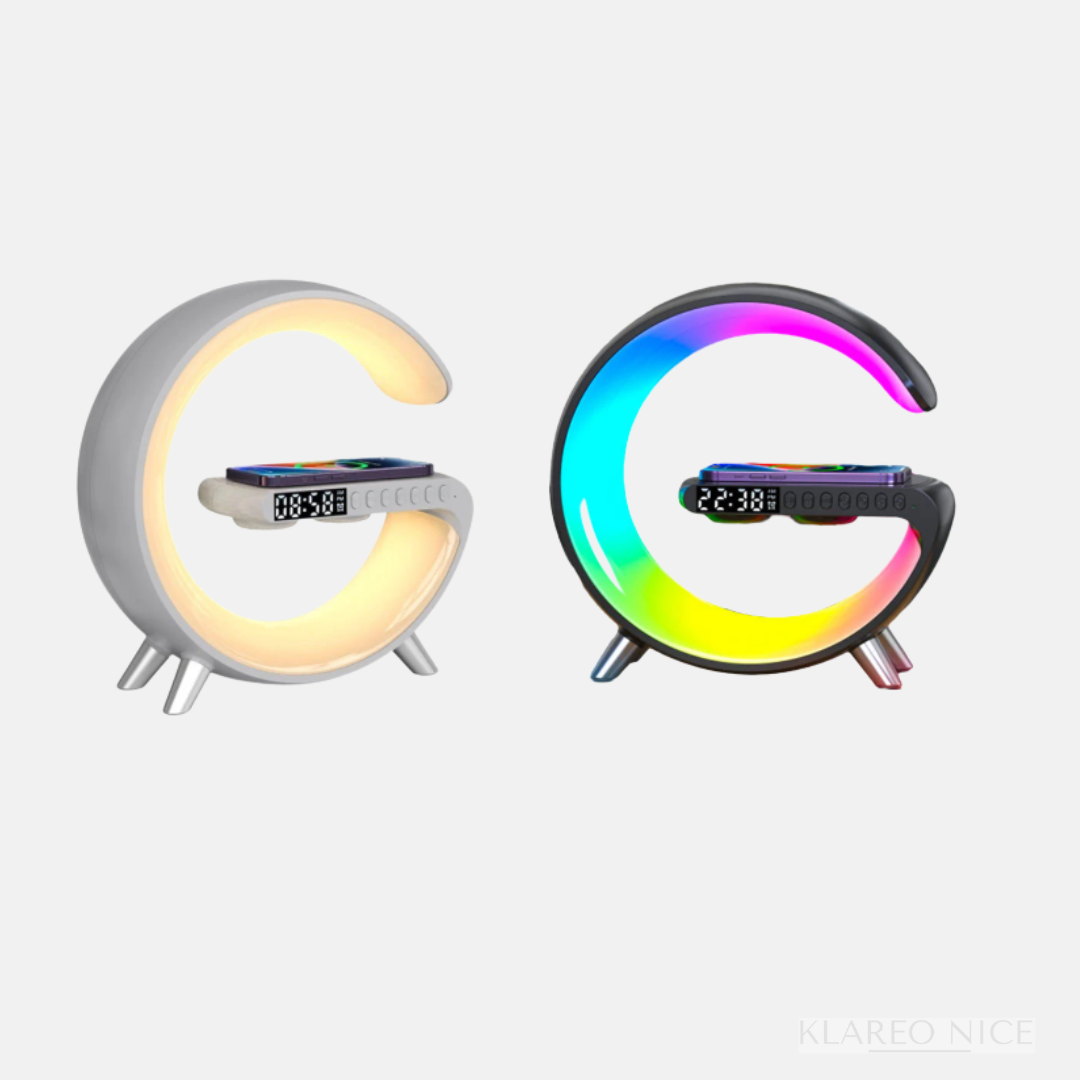 Enceinte de recharge rapide sans fil à LED, Haut-parleur, Veilleuse, Réveil, Multifonction