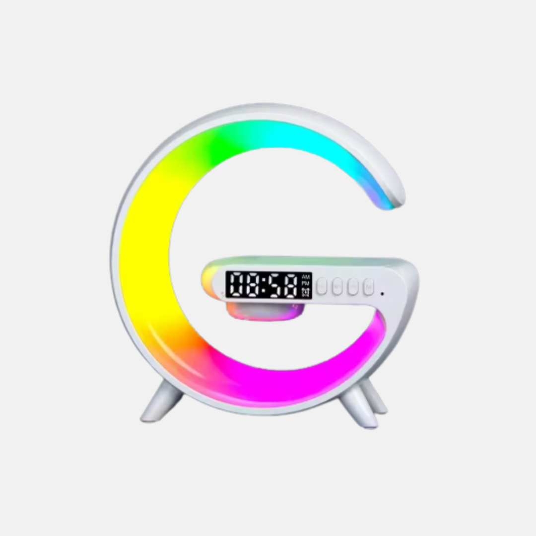 Enceinte de recharge rapide sans fil à LED, Haut-parleur, Veilleuse, Réveil, Multifonction