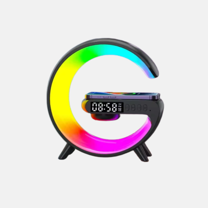 Enceinte de recharge rapide sans fil à LED, Haut-parleur, Veilleuse, Réveil, Multifonction