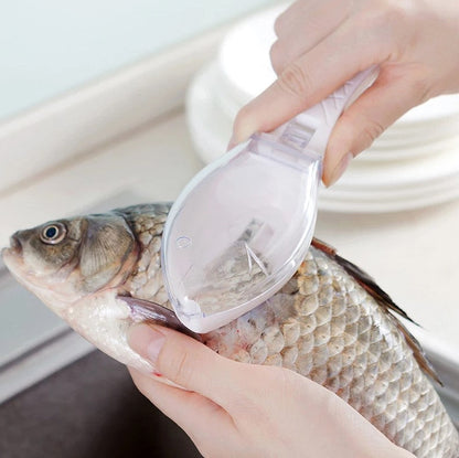 FishBox™ – Écailleur de poisson avec boîte anti-éclaboussures