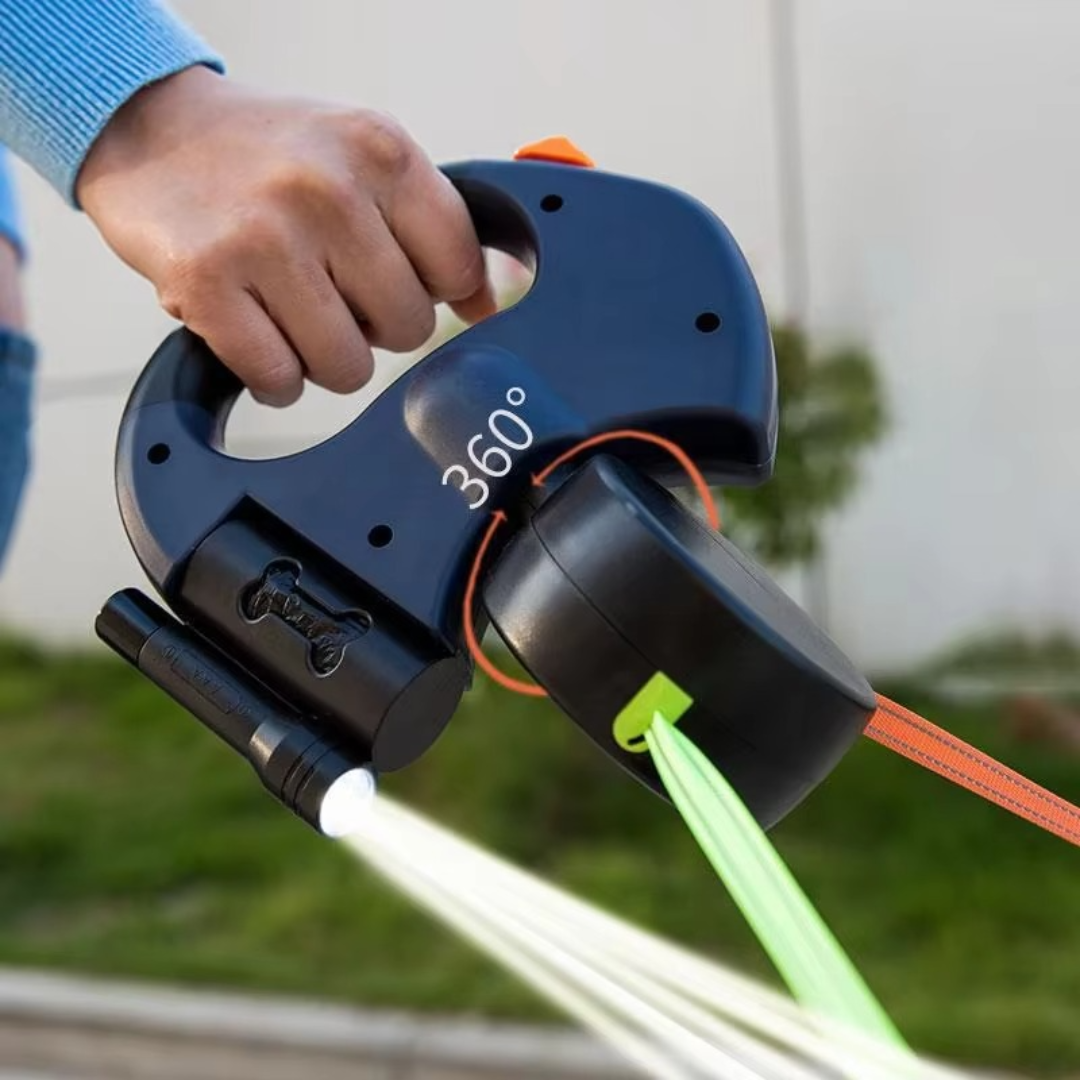 FlexiDuo™ – Laisse double anti-torsion pour deux chiens, avec lumière LED