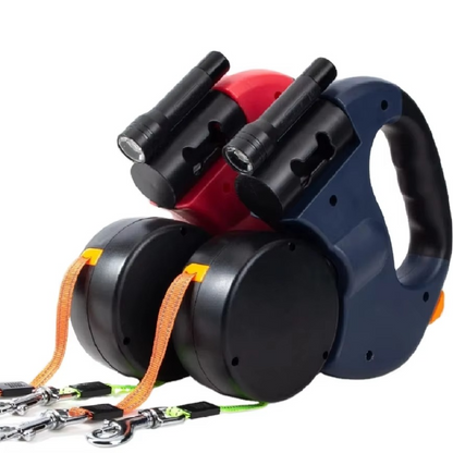 FlexiDuo™ – Laisse double anti-torsion pour deux chiens, avec lumière LED