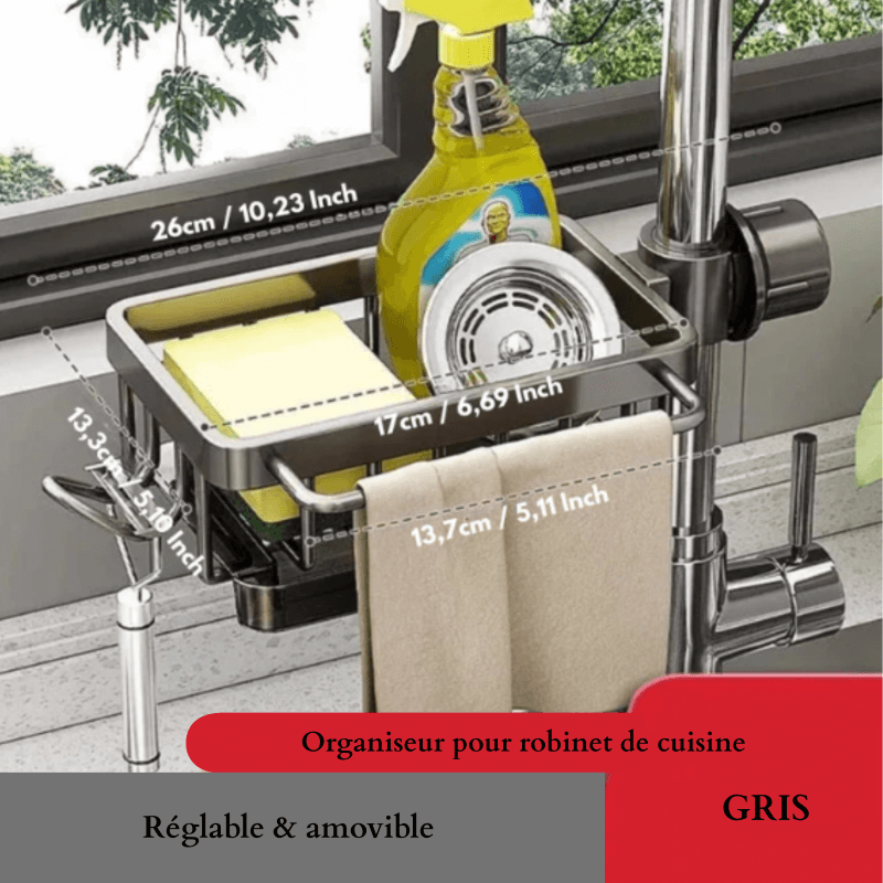 ClairSink™ – Support alu & organiseur compact pour un évier propre et stylé