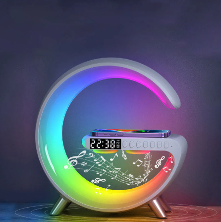 Enceinte de recharge rapide sans fil à LED, Haut-parleur, Veilleuse, Réveil, Multifonction