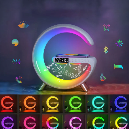 Enceinte de recharge rapide sans fil à LED, Haut-parleur, Veilleuse, Réveil, Multifonction