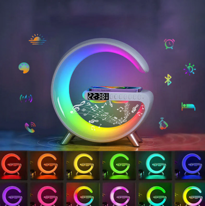 Enceinte de recharge rapide sans fil à LED, Haut-parleur, Veilleuse, Réveil, Multifonction