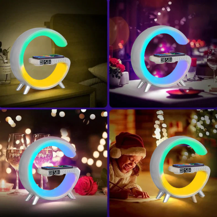 Enceinte de recharge rapide sans fil à LED, Haut-parleur, Veilleuse, Réveil, Multifonction