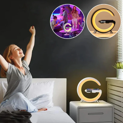 Enceinte de recharge rapide sans fil à LED, Haut-parleur, Veilleuse, Réveil, Multifonction