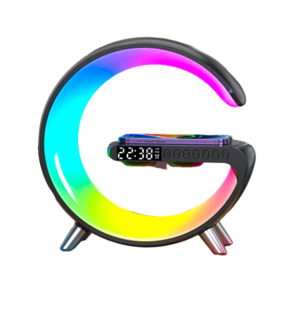 Enceinte de recharge rapide sans fil à LED, Haut-parleur, Veilleuse, Réveil, Multifonction
