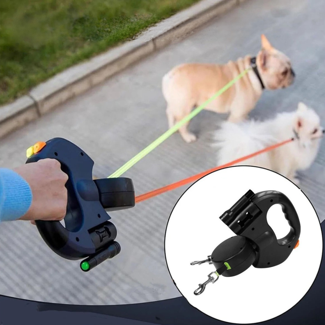 FlexiDuo™ – Laisse double anti-torsion pour deux chiens, avec lumière LED