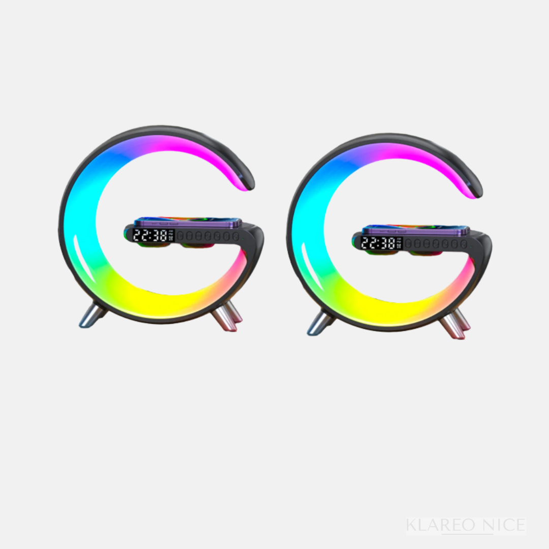 Enceinte de recharge rapide sans fil à LED, Haut-parleur, Veilleuse, Réveil, Multifonction